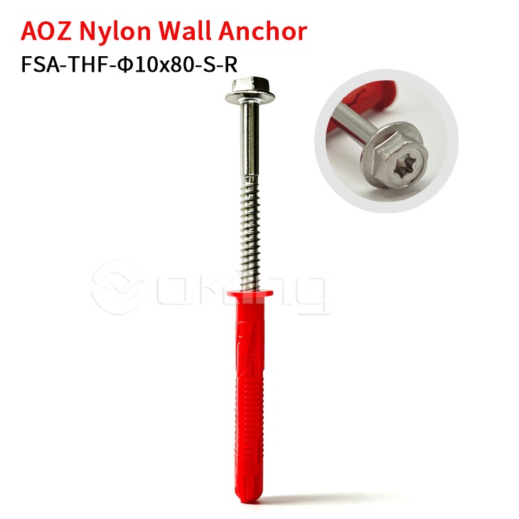 AOZ Stainless‑Steel Torx Hex Flange Screw with Red Nylon Wall Anchor  for Curtain‑Wall & Exterior Installation 