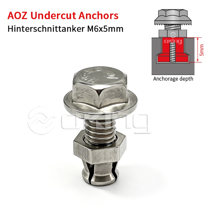 AOZ Stainless Steel M6x5mm Undercut Anchors,Hinterschnittanker  For Undercut Fixing Systems