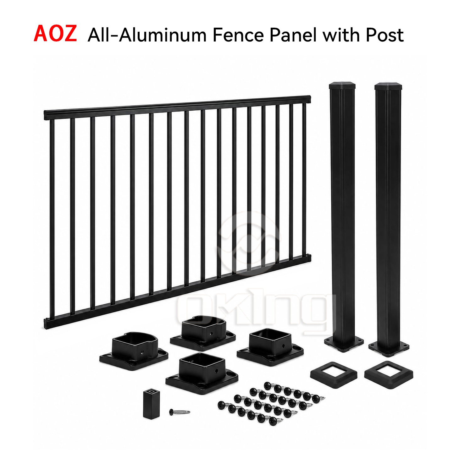 AOZ All-Aluminum Fence Panel with Open Slat Desian with Post